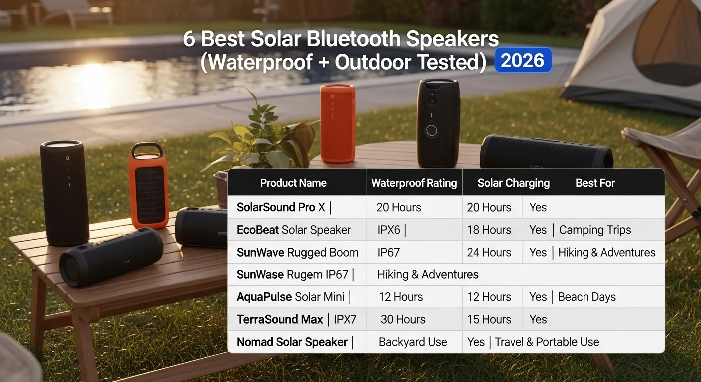 👉 6 Best Solar Bluetooth Speakers (Waterproof + Outdoor Tested 2026)