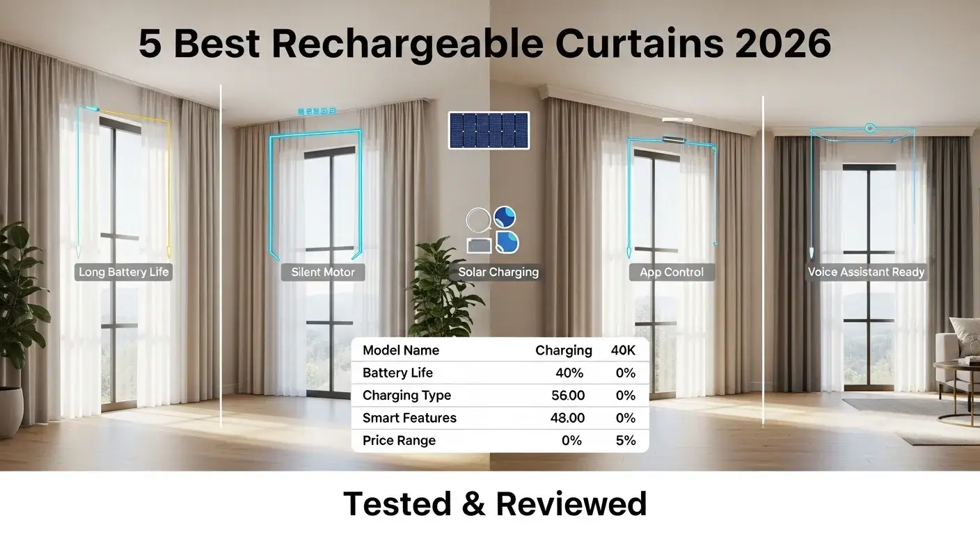 5 best rechargeable smart curtains 2026 models tested with battery life, solar charging and automation features