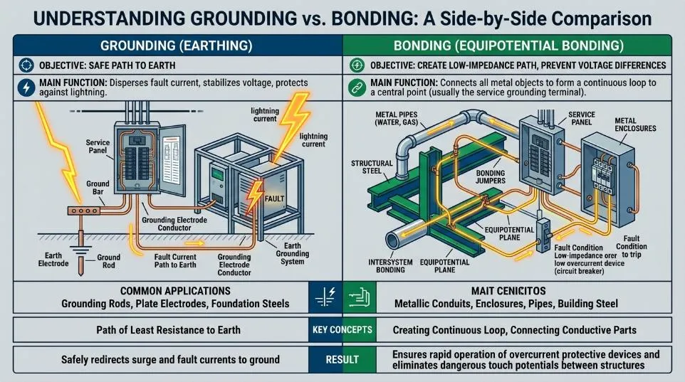Off-Grid vs Grid-Tied Solar Grounding Diagram