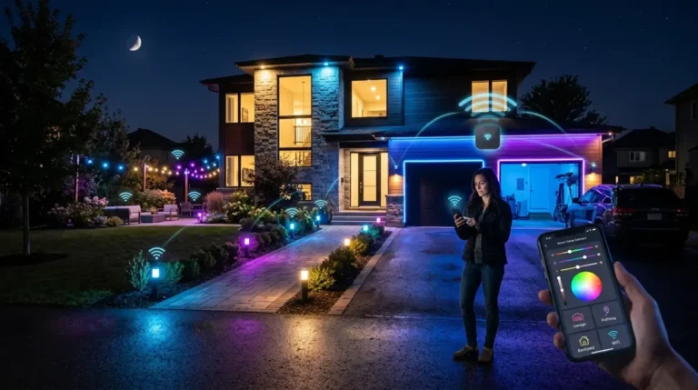 How to connect smart outdoor lights to WiFi using a 2.4GHz smart home network and smartphone app setup.