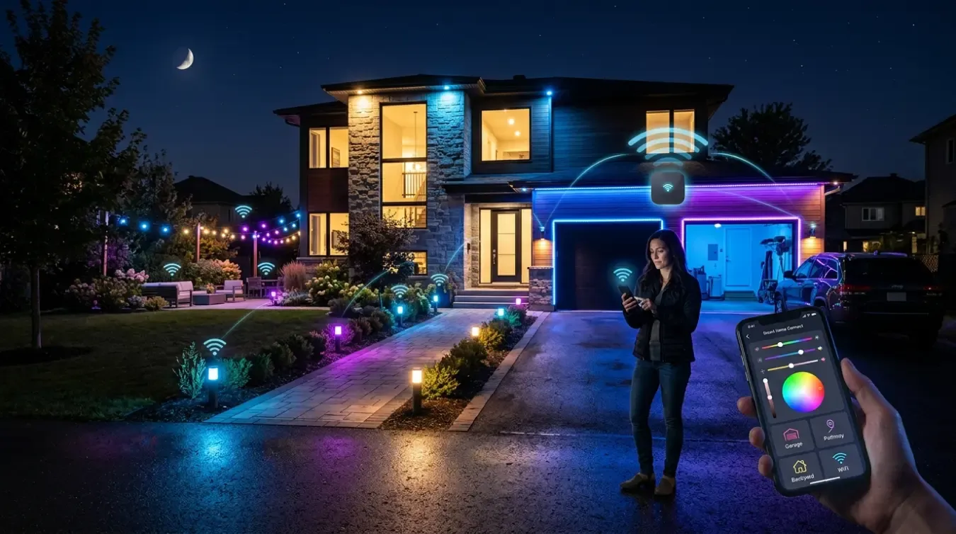How to connect smart outdoor lights to WiFi using a 2.4GHz smart home network and smartphone app setup.