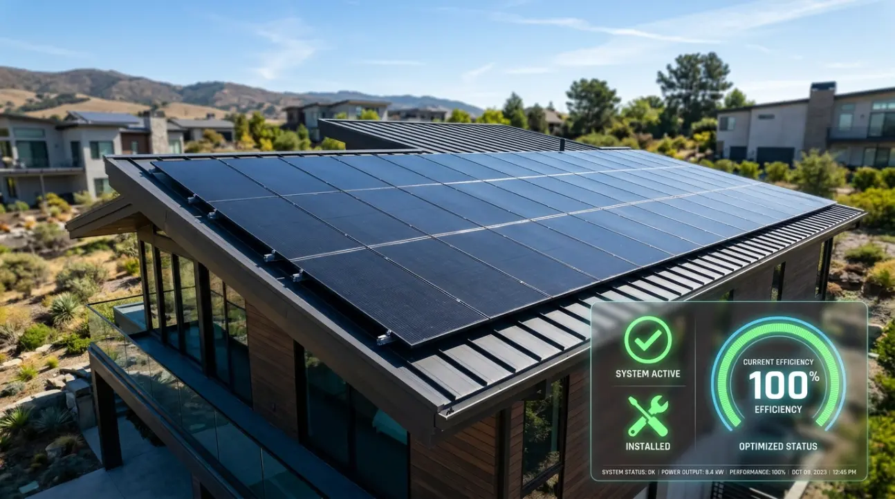 Professional solar panel maintenance checklist and technical inspection on a modern rooftop.