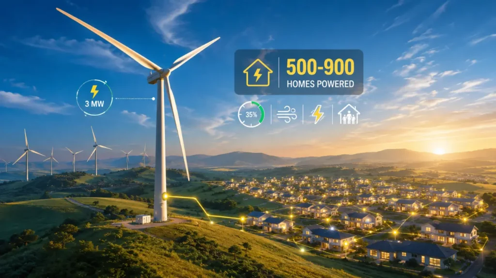 How many homes can a wind turbine power comparison showing electricity output from a modern wind turbine in 2026
