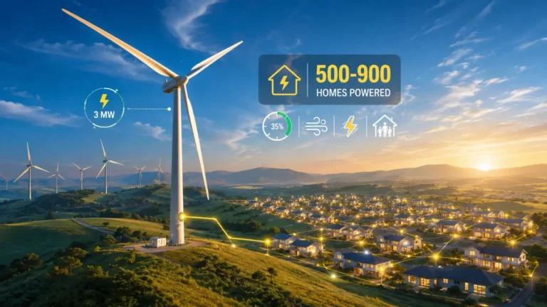 How many homes can a wind turbine power comparison showing electricity output from a modern wind turbine in 2026