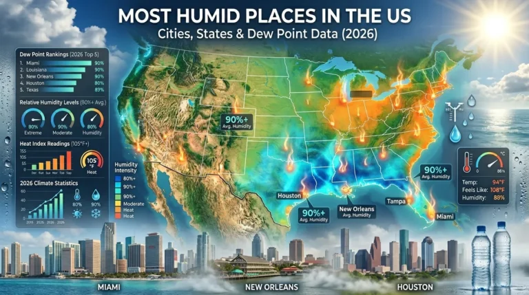 Most Humid Places in the US (2026):(Cities States)
